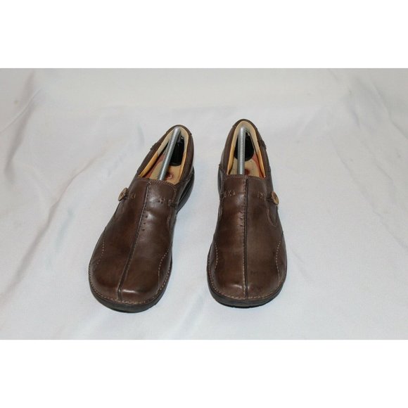 CLARKS Men's "Unstructured" Brown Leather Slip On Shoes Size 11N - Picture 2 of 6